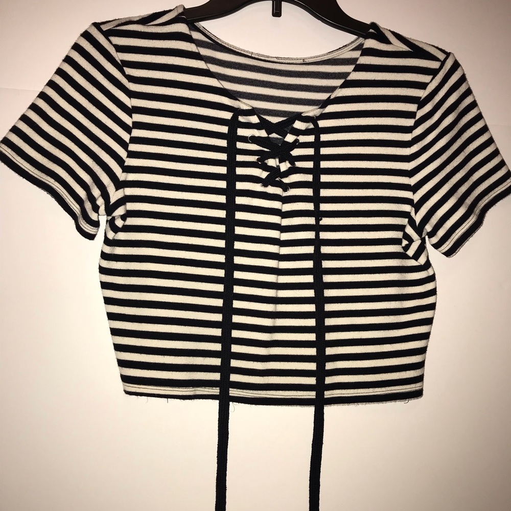 Black/White Striped Crop Top